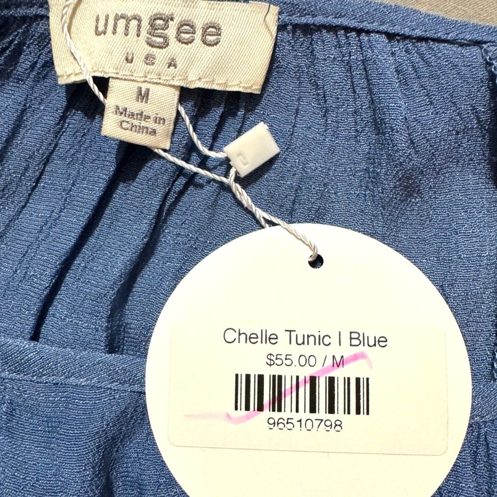 Umgee NWT Chelle Blue Embroidered Boho Tunic Top Size Medium - Picture 4 of 5